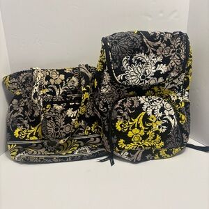 Vera Bradley Baroque Double Zip Backpack and Tote Bag Set